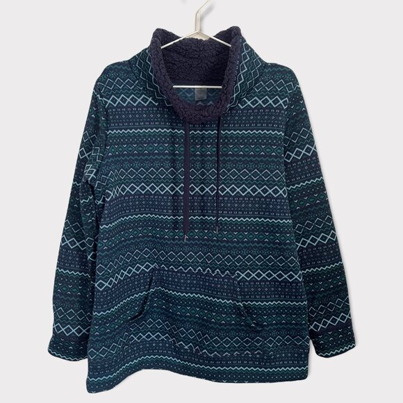 St. John's Bay Pullover Green & Navy Mock Turtleneck Sweatshirt Size Large - Picture 3 of 7